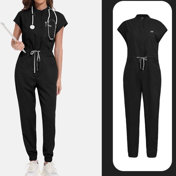 Surgical Jumpsuit with Zipper, Women's Medical Suit, Soft, Suitable for Doctors, Nurses, Workers Black 2XL