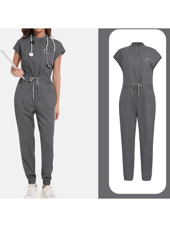 Surgical Jumpsuit with Zipper, Women's Medical Suit, Soft, Suitable for Doctors, Nurses, Workers Gray XS