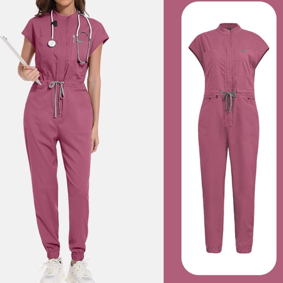 Surgical Jumpsuit with Zipper, Women's Medical Suit, Soft, Suitable for Doctors, Nurses, Workers Pink M