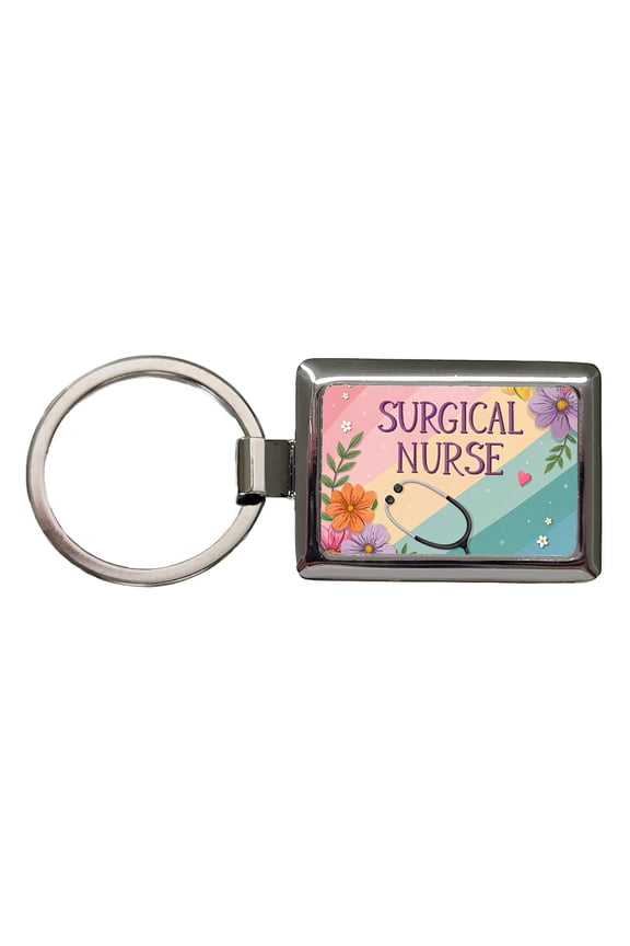 Surgical Nurse Appreciation Stethoscope Flowers Metal Rectangle Keychain