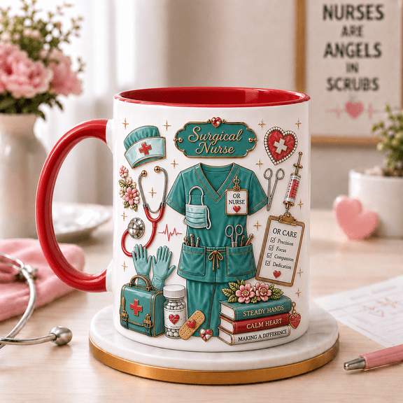 Surgical Nurse Ceramic Coffee Mugs Personalized Pink Scrub, OR Nurse Gift for RN LPN 11 oz 15 oz