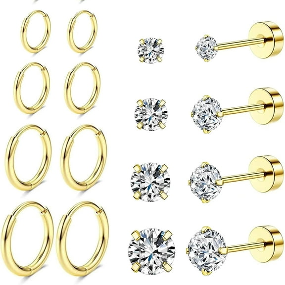 Surgical Stainless Steel Earrings for Women Men Hypoallergenic Flat Back Stainless Steel Stud Earrings for Sensitive Ears Dainty Cartilage Helix Earring Sets for Multiple Piercing Jewelry Gifts