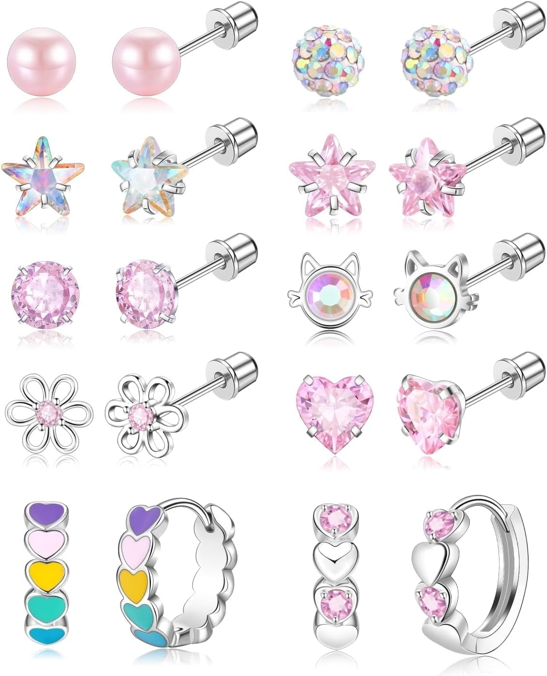 BAVSENIC Surgical Stainless Steel Earrings for Girls Hypoallergenic Screw Back Stud Earrings for Women