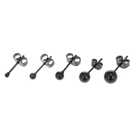 Surgical Stainless Steel Round Ball Ear Studs Earrings 5 Pair Set Assorted Sizes For Men Women