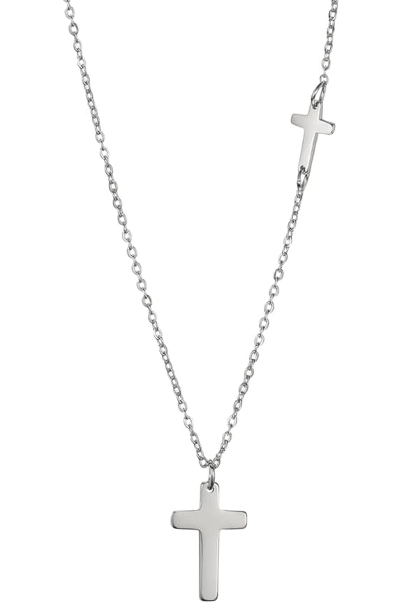 Surgical Stainless Steel Sideways Cross and Pendant Necklace, Dainty Religious Double Cross Jewelry suitable for Women[d282]