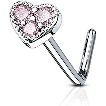 6-Piece Nose Ring Value Pack - 20g Tear Drop & Heart CZ Gem L-Bend Studs, Surgical Steel