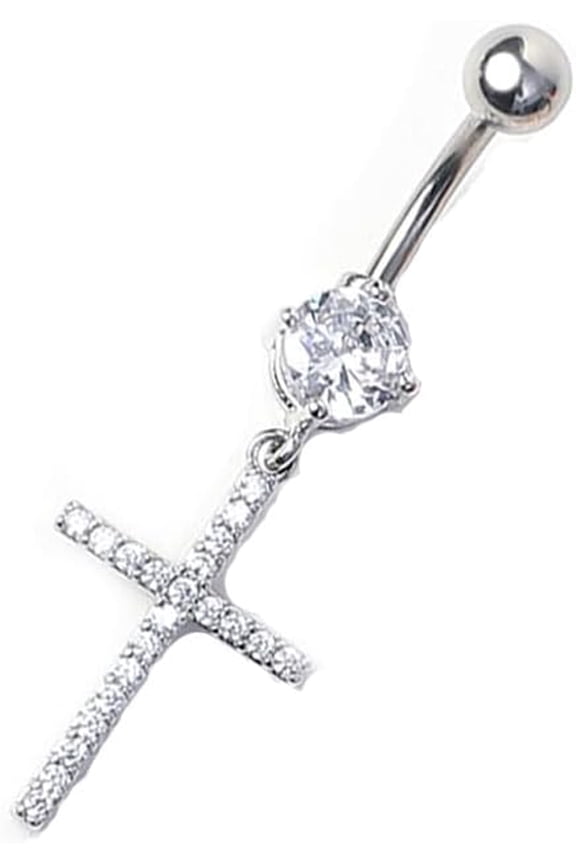Surgical Steel CZ Belly button Bars with Dangle Cubic Zirconia Belly Piercing Belly Rings Jewelry Cross Navel Rings Body Piercing Jewelry Barbells for Women Girls