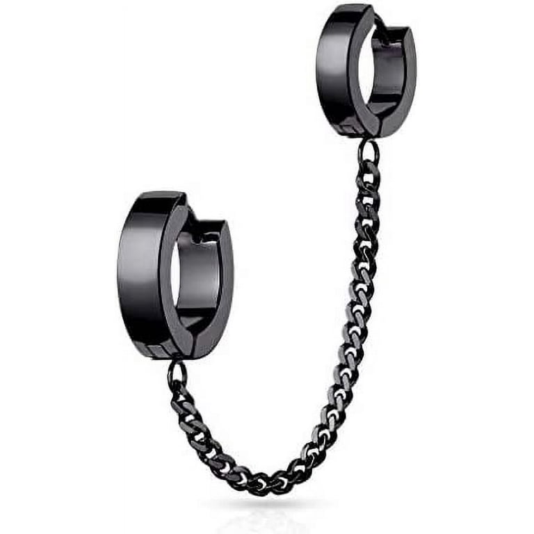 Surgical Steel Chain Linked Double Round Clicker Hoop Earrings