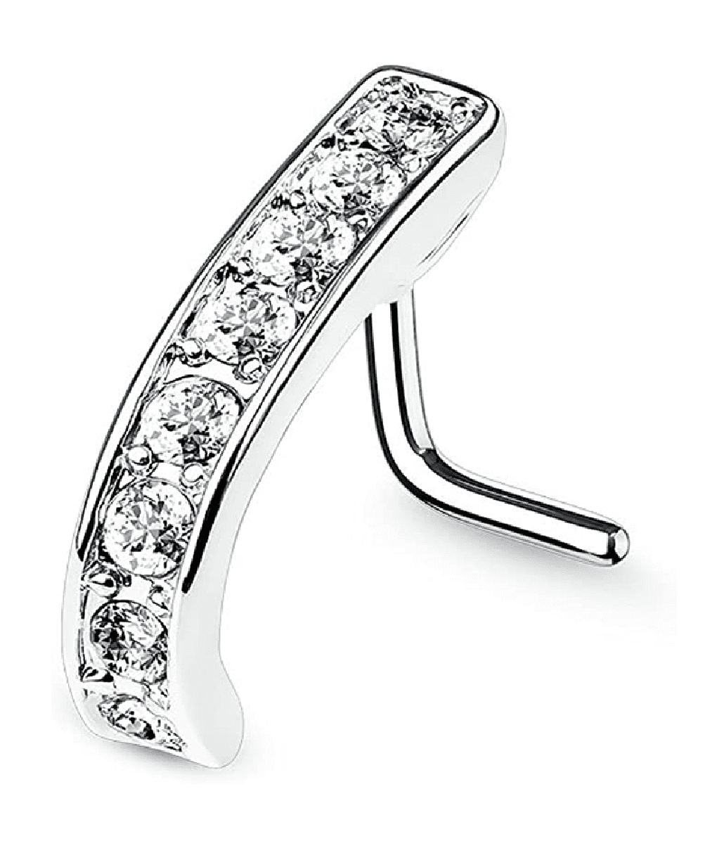 Surgical Steel Channel CZ Nose Crawlers L Bend Nose Stud Rings ...
