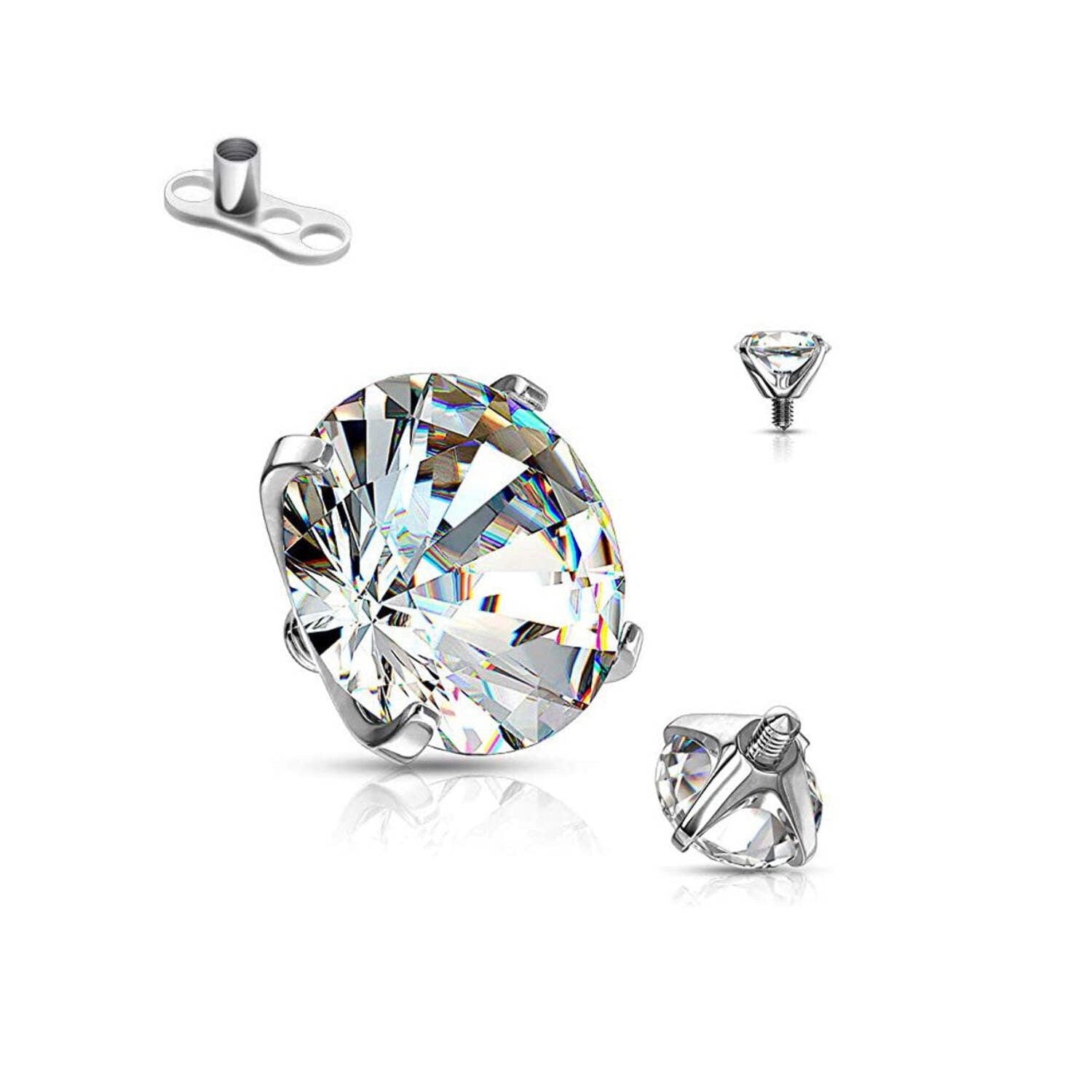 Top Dermal Surgical Steel Dermal Top 14 Gauge with CZ Set Gem Anchor Base ...
