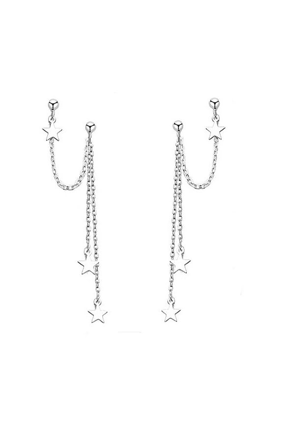 Surgical Steel Double Piercing Chain Earrings 10mm Star Charm 7cm
