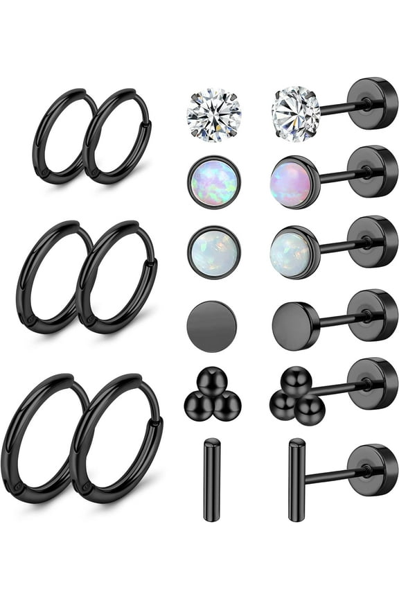 Surgical Steel Earrings For Women Men 20 Gauge Hoop Stud Earring Sets For Multiple Piercing Cz Ball Nap Earrings Flat Back Hypoallergenic Cartilage Earring[Z1]