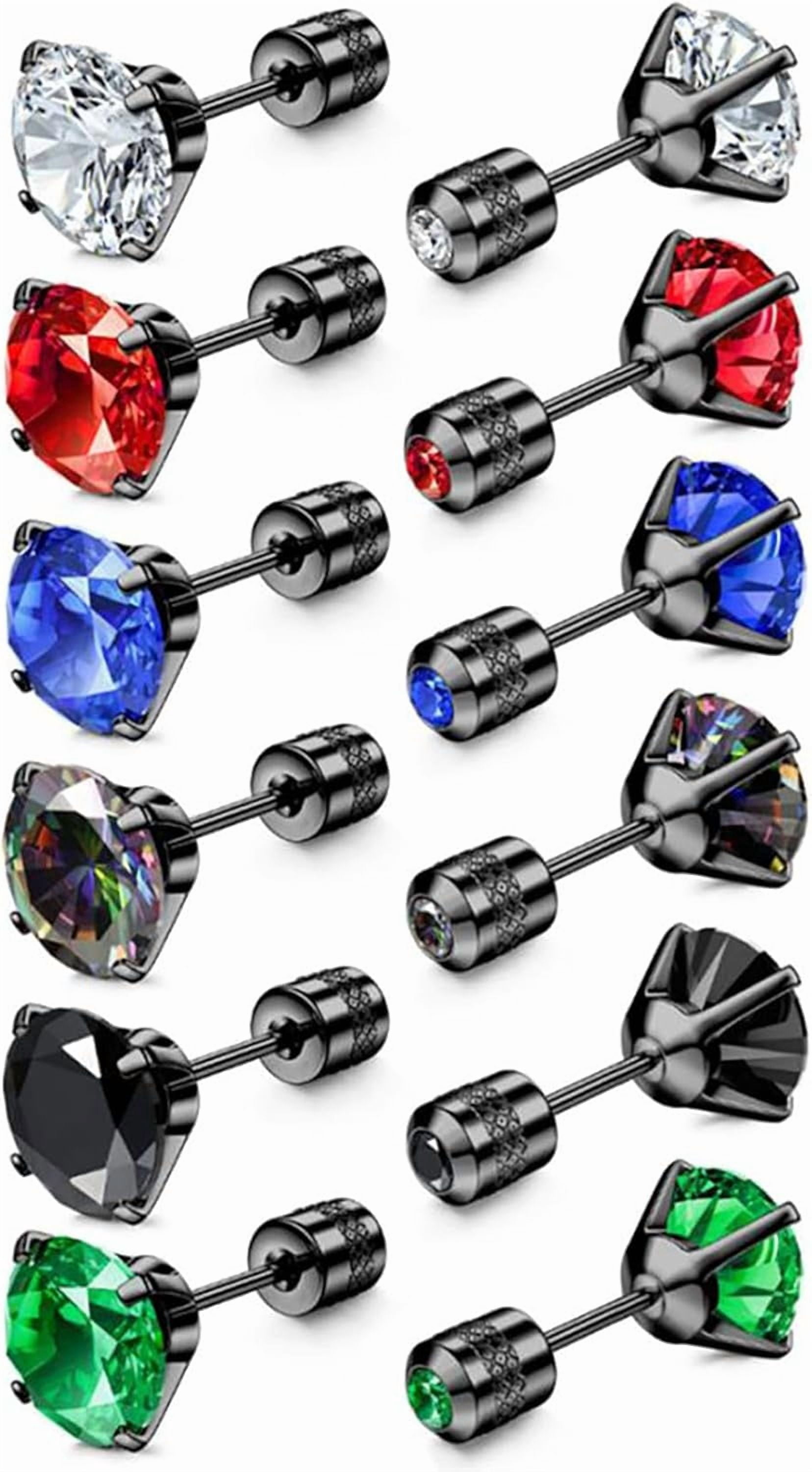 𝟔 Surgical Steel Earrings Women Men, 5A Earrings Piercing Studs Jewelry 𝟔𝐦𝐦 𝐏𝐚𝐢𝐫𝐬 𝐓𝐢𝐭𝐚𝐧𝐢𝐮𝐦 𝐒𝐜𝐫𝐞𝐰 𝐁𝐚𝐜𝐤 𝐄𝐚𝐫𝐫𝐢𝐧𝐠𝐬 Stainless Stud for Rainbow Cubic Zirconia 𝐇𝐲𝐩𝐨𝐚𝐥𝐥𝐞𝐫𝐠𝐞𝐧𝐢𝐜 𝐌𝐮𝐥𝐭𝐢𝐜𝐨𝐥𝐨𝐫 Double Side[j207]