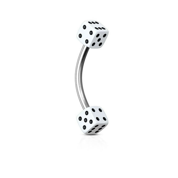 Surgical Steel Eyebrow Ring Curved Barbell 16 Gauge With Acrylic Dice