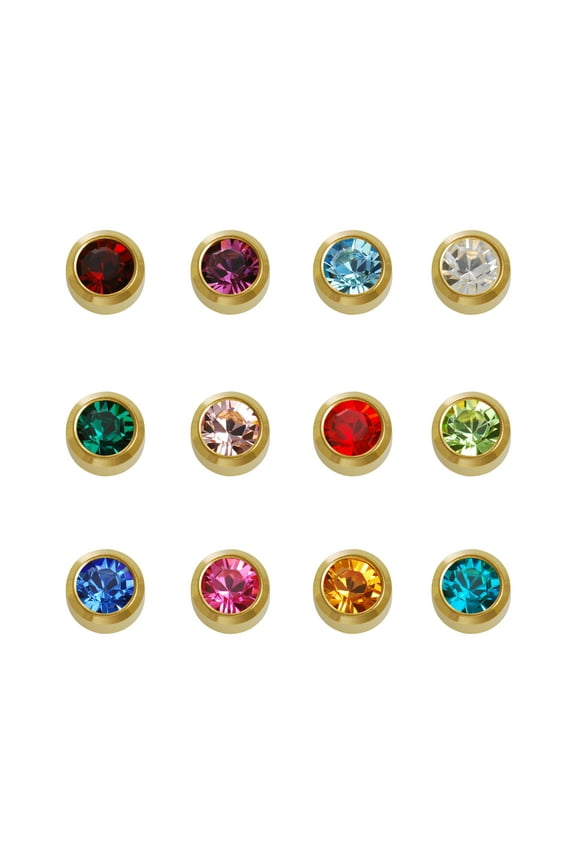 Surgical Steel Gold Plated 3mm Asssorted Birthstone Ear Piercing Earring Studs