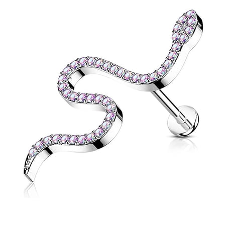 Surgical Steel Internally Threaded CZ Paved Snake Top Flat Back Stud for Labret Monroe Cartilage