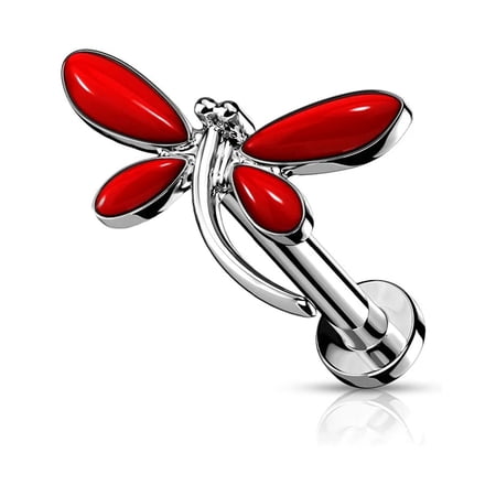 Surgical Steel Internally Threaded Dragonfly Top on Flat Back Stud for Labret Monroe Cartilage