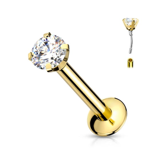 Surgical Steel Labret Stud 20 18 Gauge Threadless Flat Back CZ Gem