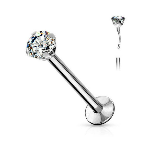 Surgical Steel Labret Stud 20 18 Gauge Threadless Flat Back CZ Gem