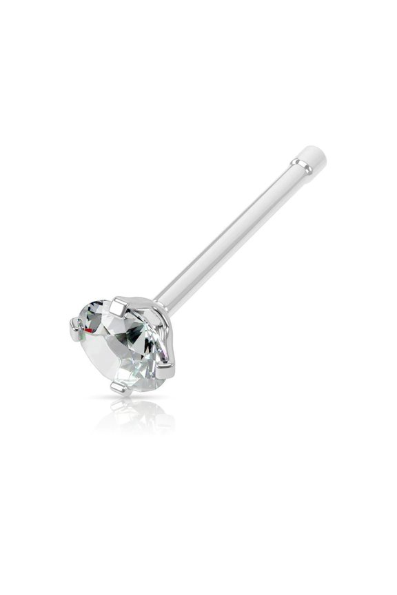 Surgical Steel Nose Bone Stud With Prong Set Cubic Zirconia Clear Diamond Gem
