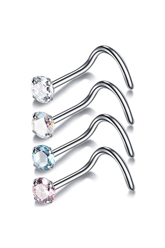 Surgical Steel Nose Piercing Earring Set, L-Shaped Square Ring Set, Royal Star, 4 Pieces