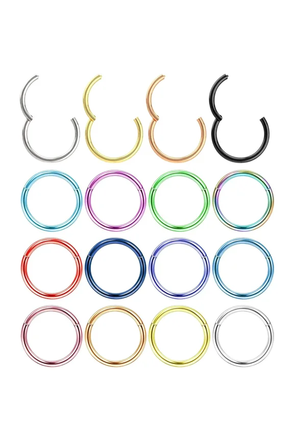 Surgical Steel Nose Rings Hoop Nose Clicker Ring Septum Jewelry 16G 18G Nose Hoop Lip Rings Nose Helix Cartilage Rook Earrings Nostril Piercing Jewelry Hypoallergenic Mixed colors 18 Gauge-8 mm