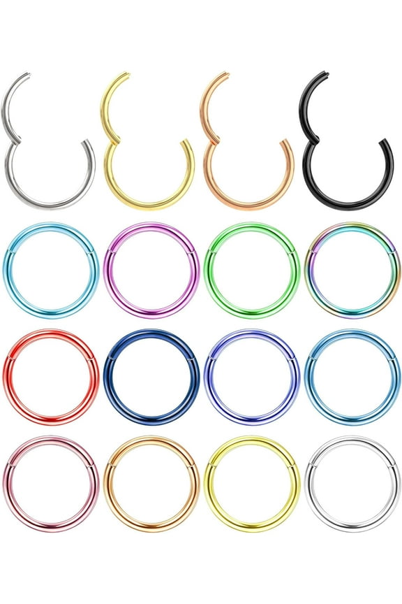 Surgical Steel Nose Rings Hoop Nose Clicker Ring Septum Jewelry 16G 18G Nose Hoop Lip Rings Nose Helix Cartilage Rook Earrings Nostril Piercing Jewelry Hypoallergenic Mixed colors 18 Gauge-8 mm