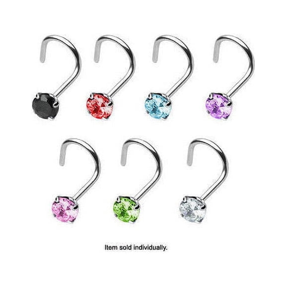 Surgical Steel Nose Screw with Prong Set CZ Jewel