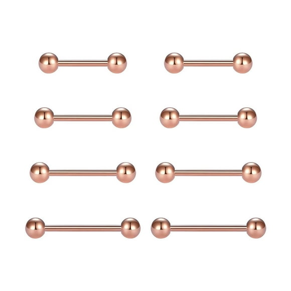 Surgical Steel Rose Gold Straight Barbell 16  14 Gauge Tongue Nipple