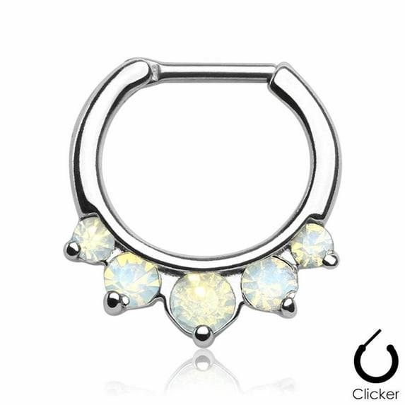Surgical Steel Septum Clicker Ring 16 Gauge with 5 CZ Gems