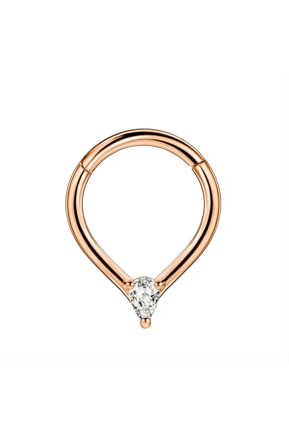 Surgical Steel Teardrop Cubic Zirconia Septum Clicker Rose Gold Plated Septum Piercing Rings 16g Septum Jewelry 8mm Teardrop Septum Ring Hoop