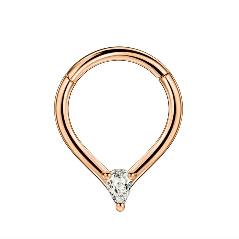 Rose Gold Plated Surgical Steel White CZ Gem Septum Ring Clicker Hoop Rose Gold Plated Surgical Steel White CZ Gem Septum Ring Clicker Hoop