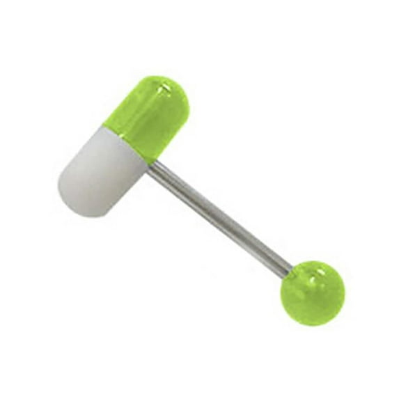 Surgical Steel Tongue Ring Straight Barbell 14 Gauge with Pill Design