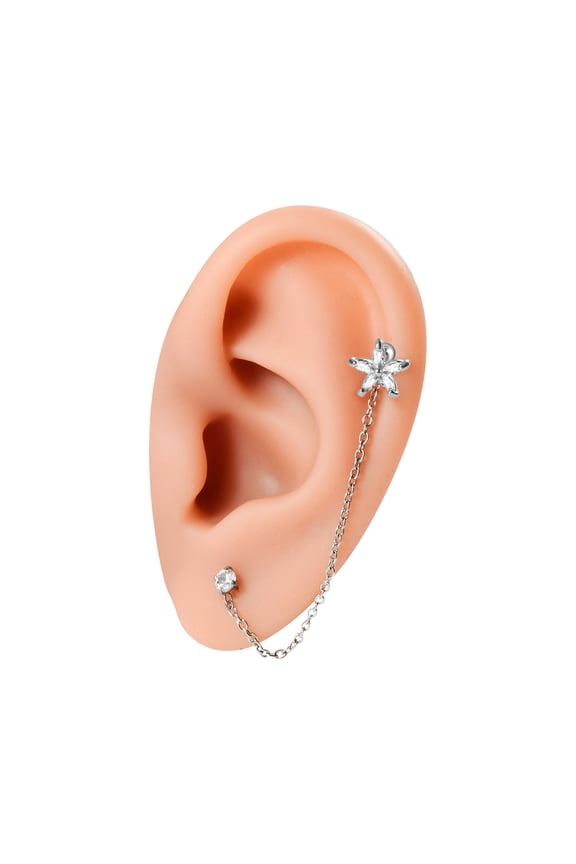 Stainless Steel Flower Studs Earrings for Women Double Studs Chain Tassels Piercing Earring for Women Ear Rings Jewelry