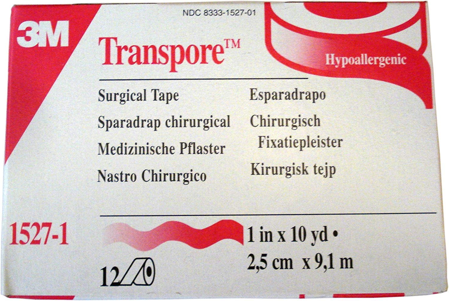 3M Transpore Surgical 12個入り　10箱 Surgical Tape. [3M Transpore], 1 in. x 10 yds. (Set of 2 Rolls