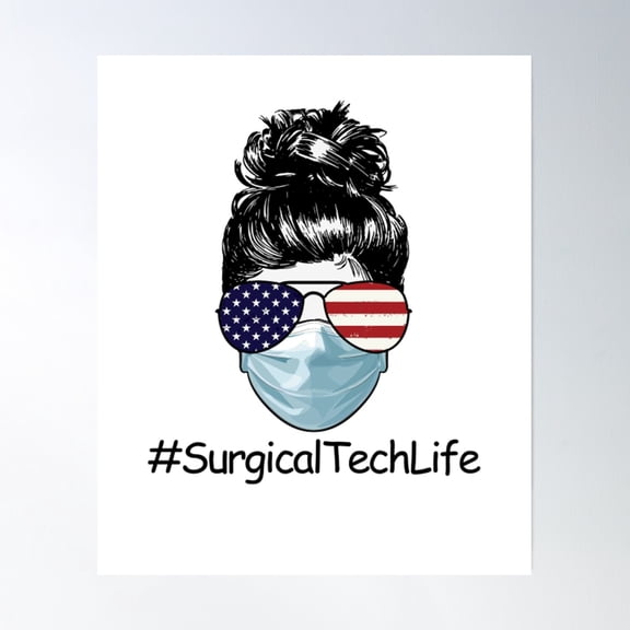 Surgical Tech Life Usa Flag Sunglasses Facemask Poster Wall Art, Modern Wall Decor, 8x12 UNFRAMED