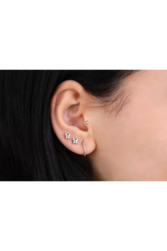 Surgical steel flat back Butterfly Stud Earring Internally Threaded Gold Silver CZ Flat Back Labret Stud tragus stud Cartilage Nap Earring