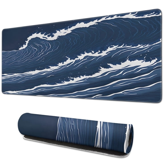 the Surging Waves &nbsp;desk Mouse Padwaterproofwashable&nbsp;for Office Home Work GamingmousepadRubber Base Mousepad with Stitched Edges 31.5x11.8inches