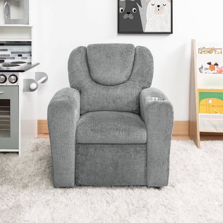 Suri Gray Toddler Easy Push Back Recliner Chair for Kids Ages 2-6