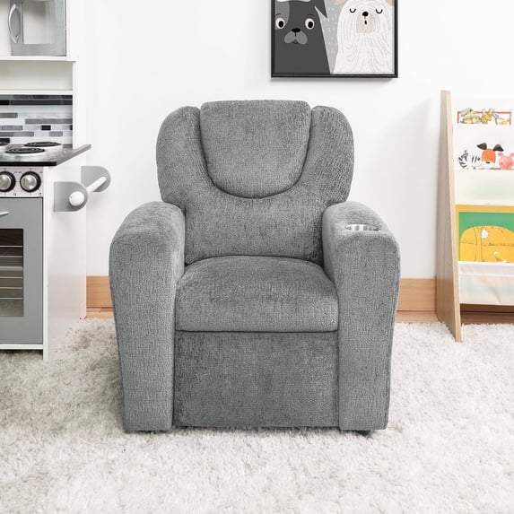 Naomi Home Suri Kids Recliner Chair, Push Back, Gray