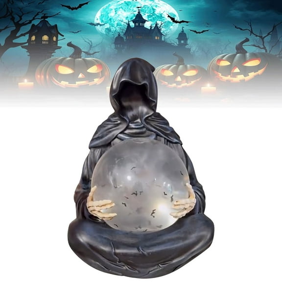 Suriel & Floating Bat Crystal Ball - Suriel Bookshelf Decor| Halloween Figurine, Fantasy Decor Grim Reaper Statue, Grim Reaper with Crystal Ball Creepy, Statue Bat Mysterious with Flying Bats
