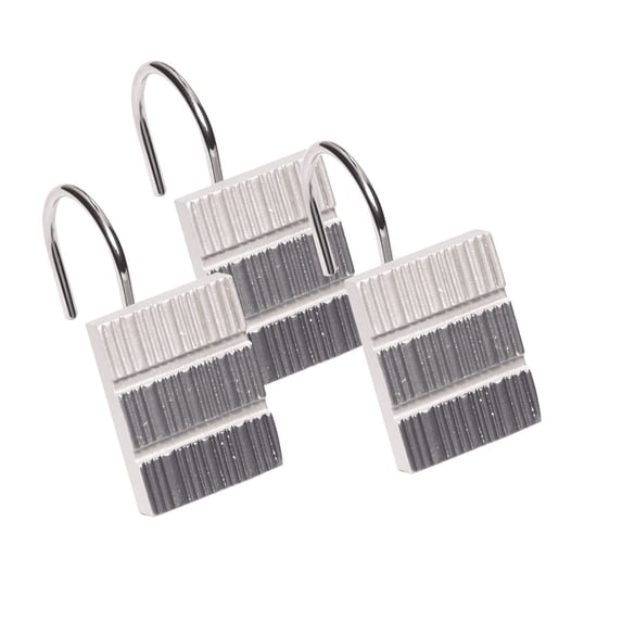 Popular Bath Modern Line Resin Shower Curtain Hooks, Gray, 12 Pack