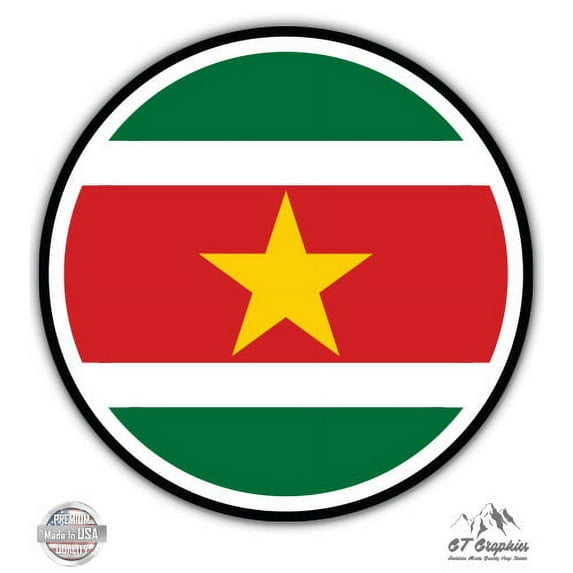 Suriname Flag - 3" Vinyl Sticker - For Car Laptop I-Pad Phone Helmet Hard Hat - Waterproof Decal