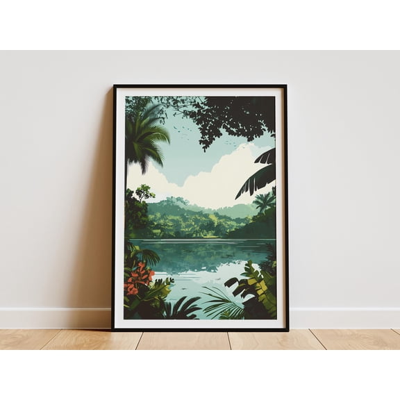 Suriname Nature Reserve Poster Central Suriname Rainforest Print Tropical Landscape Wall Art Green Jungle Scene Calm River Botanical