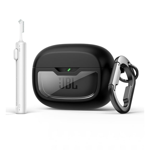 Suritch Protective Case for JBL Vibe Beam, Vibe Beam 2, Vibe 200TWS Earbuds with Carabiner, Cleaning Kit and Removal Tool, Black