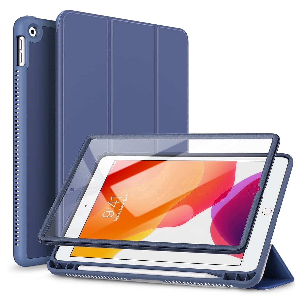 Suritch for iPad 9th/ 8th/ 7th Generation Case 10.2 Inch with Screen Protector and Pencil Holder, Magnetic Trifold Stand, Auto Sleep/Wake Cover, Blue