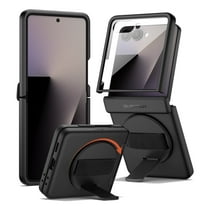 Suritch Phone Case for Samsung Galaxy Z Flip 7 with Rotatable Hand Grip, Kickstand and Screen Protector, Rugged Shockproof Protective Cover, Black