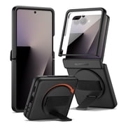 Suritch Phone Case for Samsung Galaxy Z Flip 7 with Rotatable Hand Grip, Kickstand and Screen Protector, Rugged Shockproof Protective Cover, Black