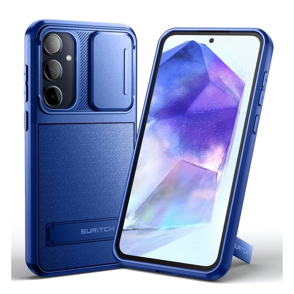 Suritch for Samsung Galaxy A55 5G Phone Case with Kickstand Slide Camera Protection Cover Shockproof Rugged Bumper Protective Case, Blue