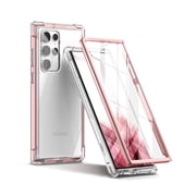 SURITCH for Samsung Galaxy S22 Ultra Clear Case 6.8 Only, [Built-in Screen Protector] Full Body Protective Hard Shell+Soft TPU Phone Case for Samsung S22 Ultra -Rose Gold Edge